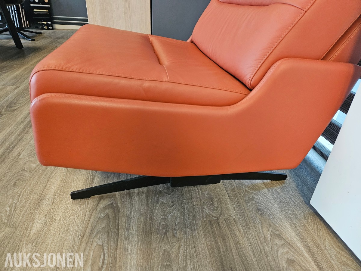 Skinnlenestol - Cognac/oransje skinn - Metallben