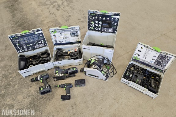 Festool TS 55 FEBQ sirkelsag, Festool PSC 420 EB stikksag, Festool TDC 18/4 batteridrill, Festool TXS batteridrill