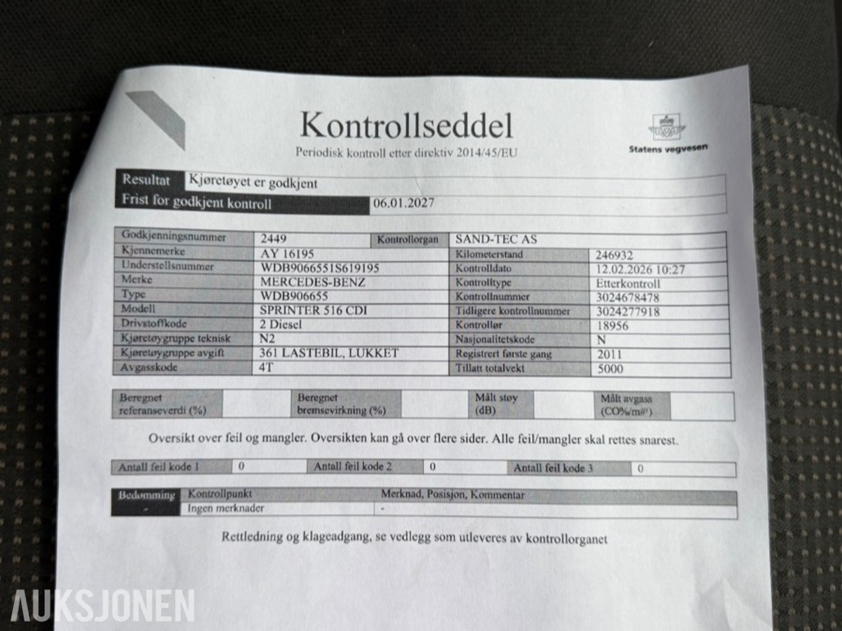 2011 Mercedes-Benz Sprinter, N2 Lastebil, manuell, 248 332 km