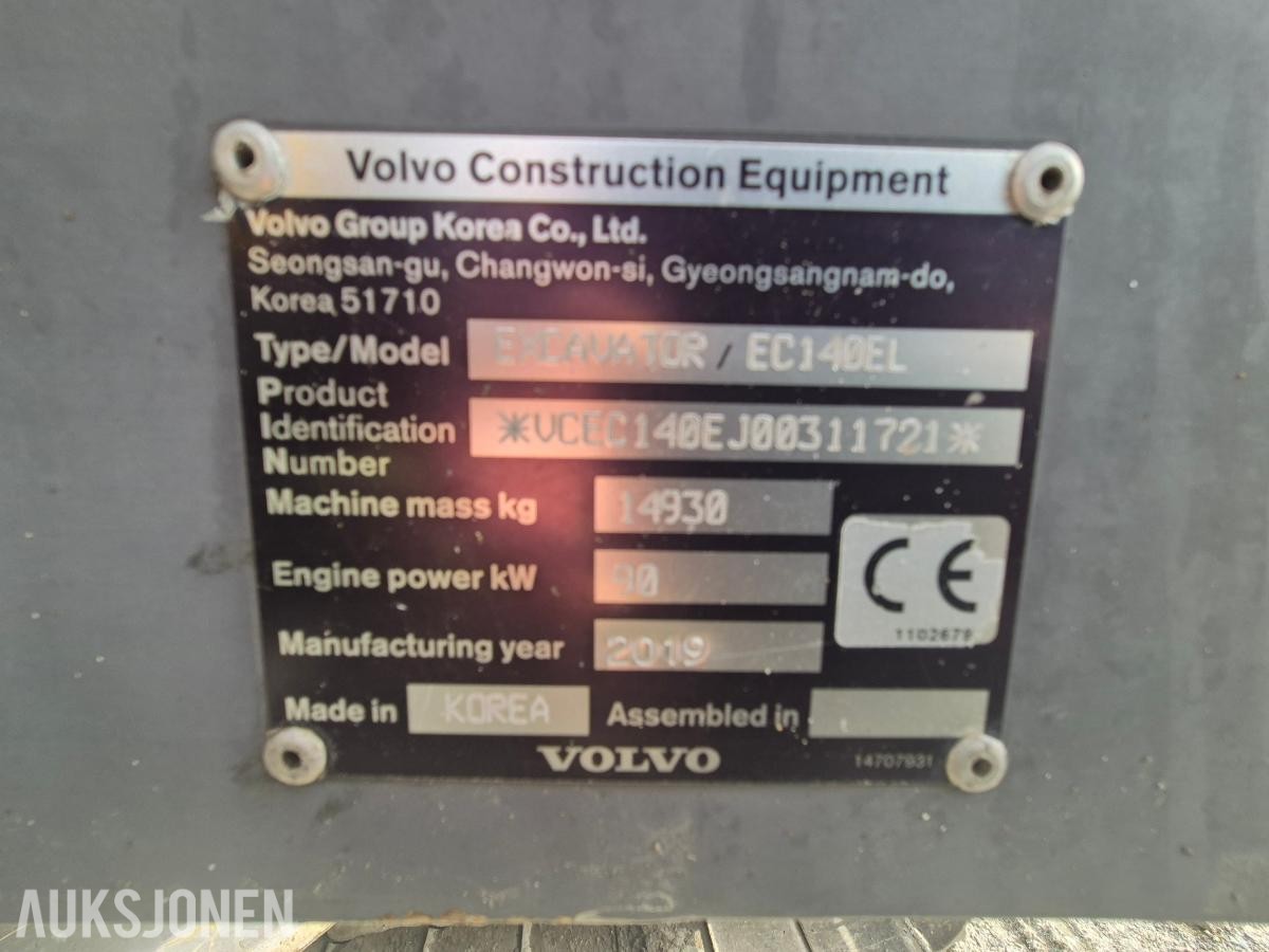 2019 Volvo EC140EL Beltegraver