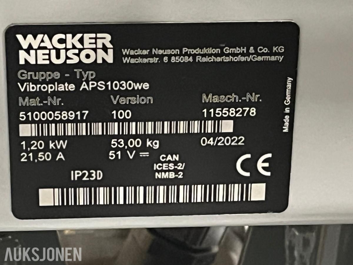 2022 Vibroplate Wacker Neuson APS1030WE, 53KG