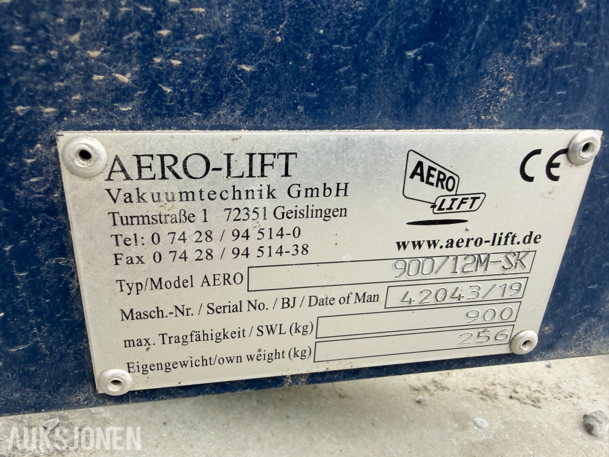 2019 AERO-LIFT vacuumtechnik modell 900/12M-SK / 900 kilo løftekapasitet