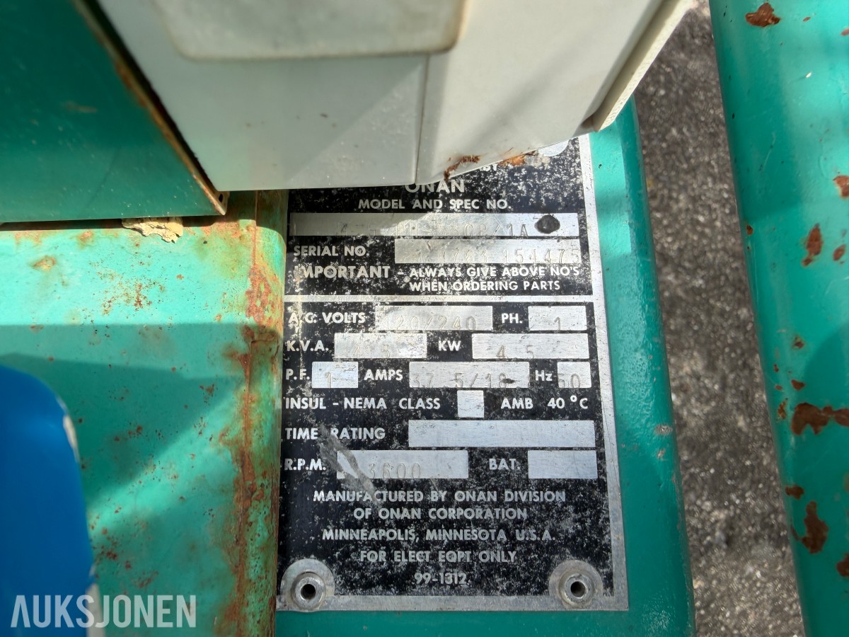 ONAN Forsvarsmateriell Aggregat 1/3-fas 4,5kw