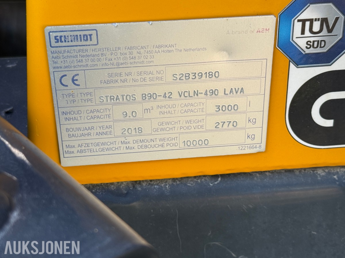 2018 Schmidt Stratos B90-42 VCLN-490 Lava spreder på krokramme