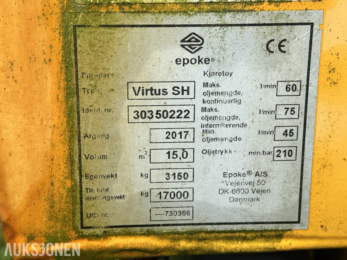 2017 Epoke Virtus 15.000 l Væskespreder på krokramme