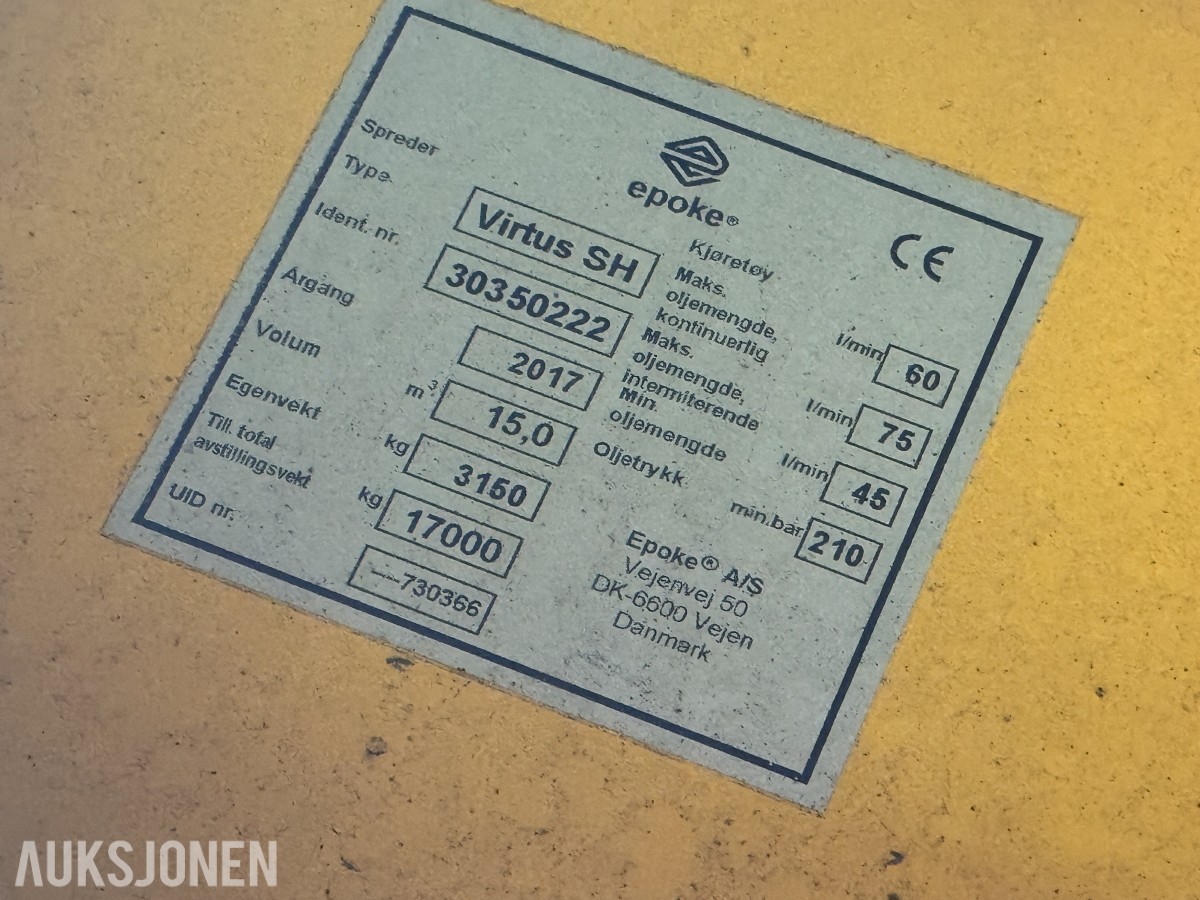 2017 Epoke Virtus 15.000 l Væskespreder på krokramme