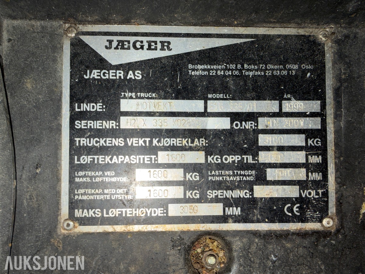 Linde ET16 MOTVEKT TRUCK ELETRISK