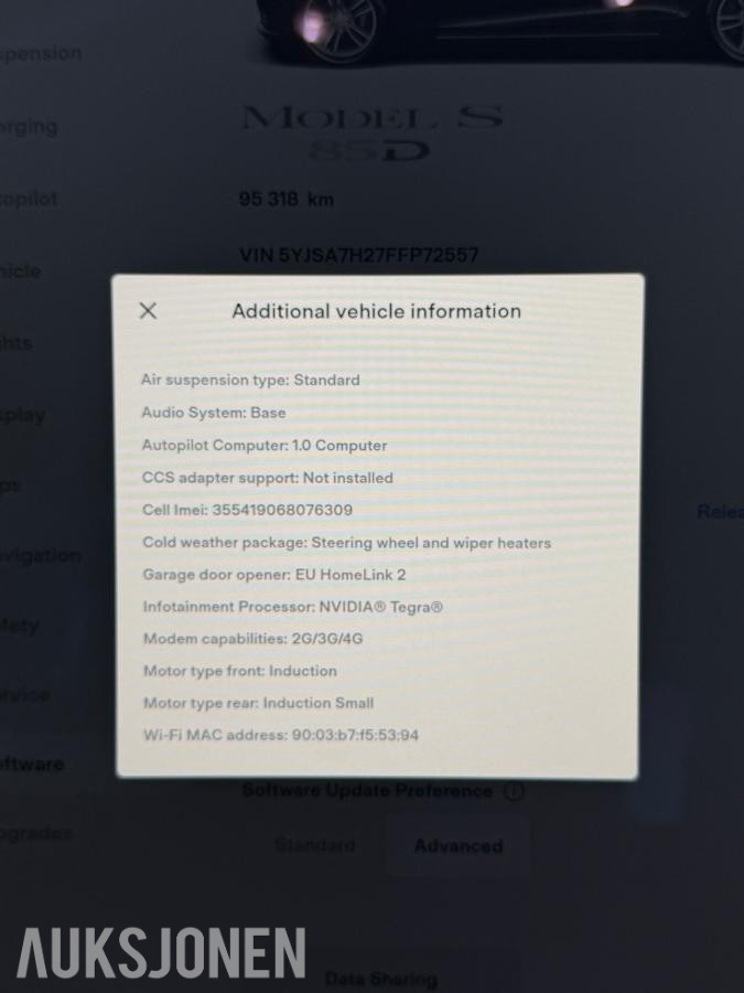 2015 TESLA MODEL S 85D,PANORAMA,EU-OK 10-2027,21"SOMMER, LAV KM !!, 95500KM