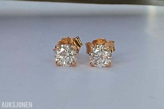 TW-W! 1.01CT ENSTENS DIAMANTØREDOBBER I 14K GULL. HELT NATURLIGE DIAMANTER! TAKSTBREV OG SERTIFIKAT! - 72 timers auksjon