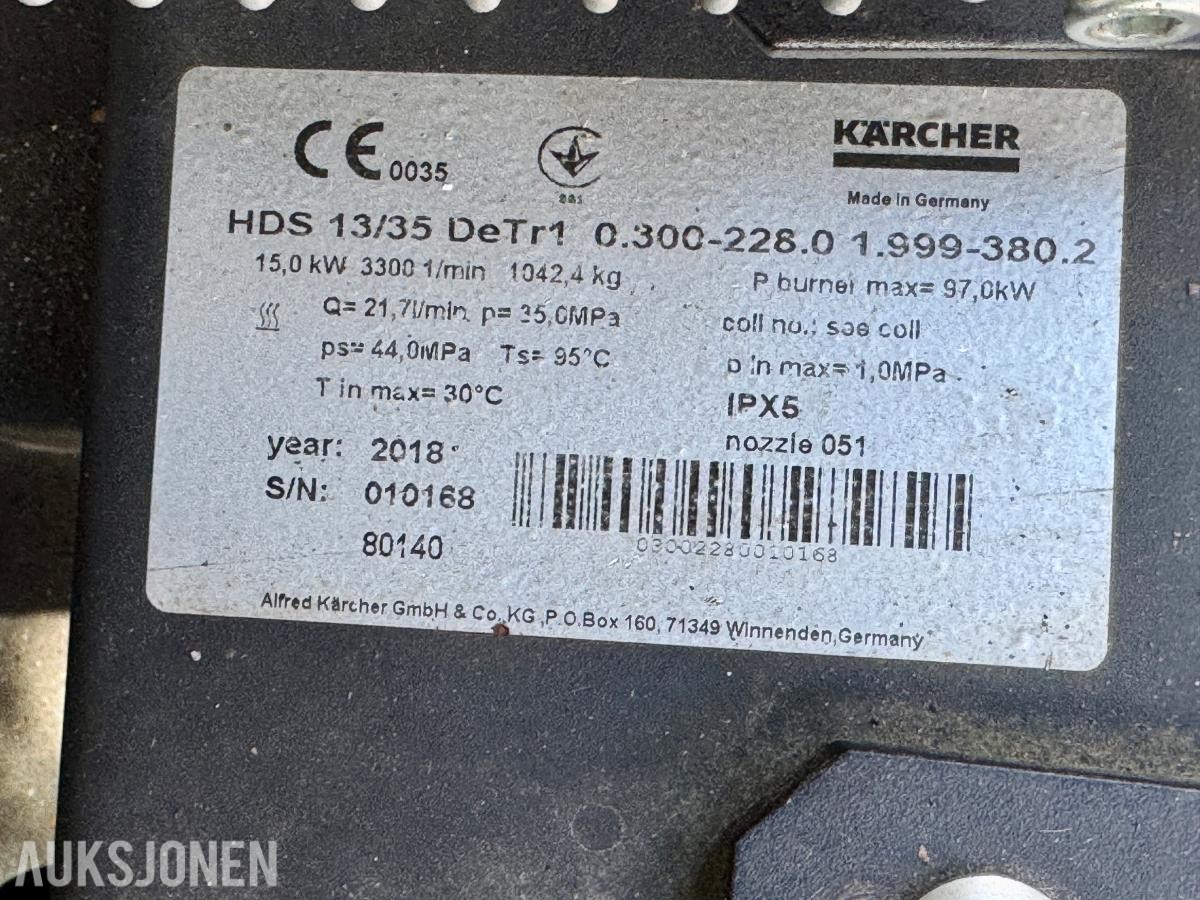 2018 Kärcher HDS 13/35 DeTr1 Høytrykksvasker på Henger