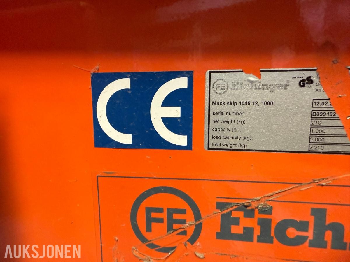 Eichinger massetobb / muck skip 1000 liter – CE-merket