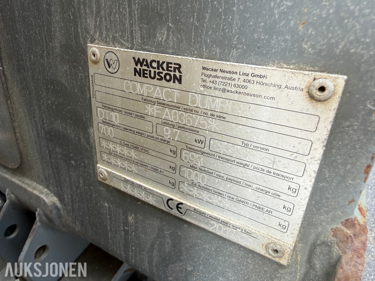 2017 Wacker Neuson DT10 Kompakt dumper