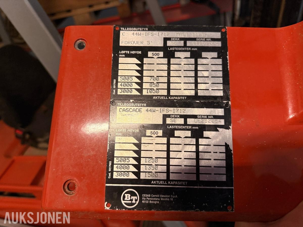 BT elektrisk gaffeltruck m/sideshift og gaffelspreder - REP Objekt