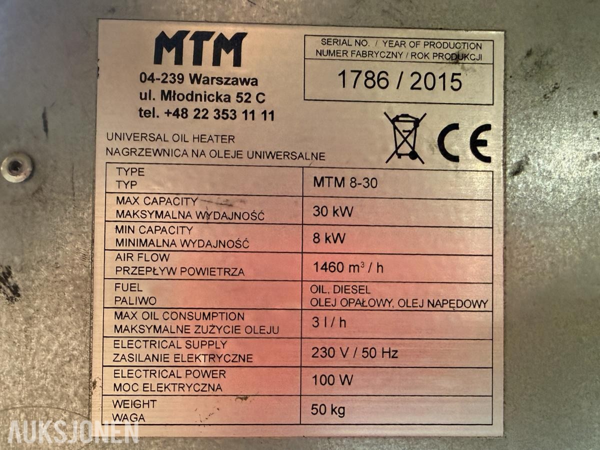 2015 MTM 8-30 kW spilloljevarmer / oljeovn