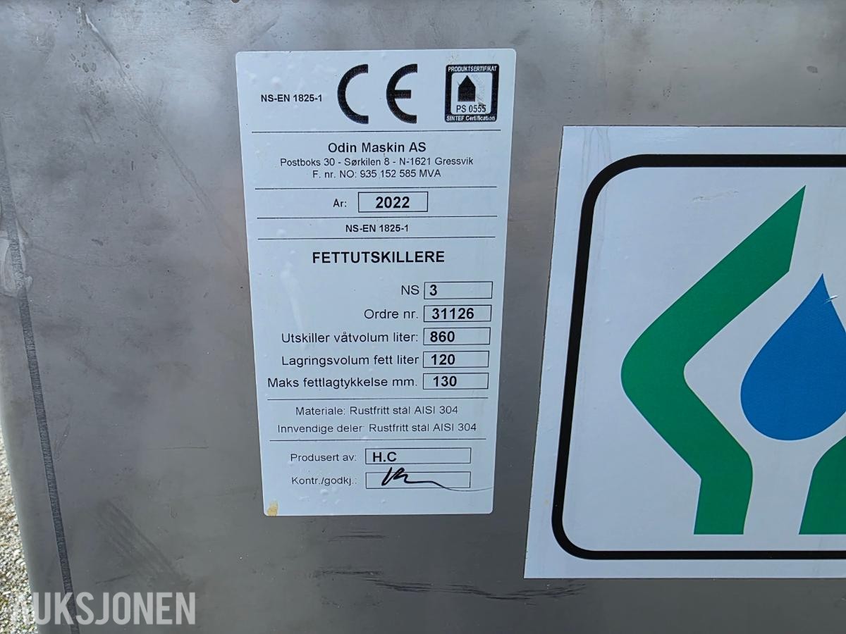 Odin Maskin fett- og oljeutskiller NS3 – rustfritt stål – produsert 2022
