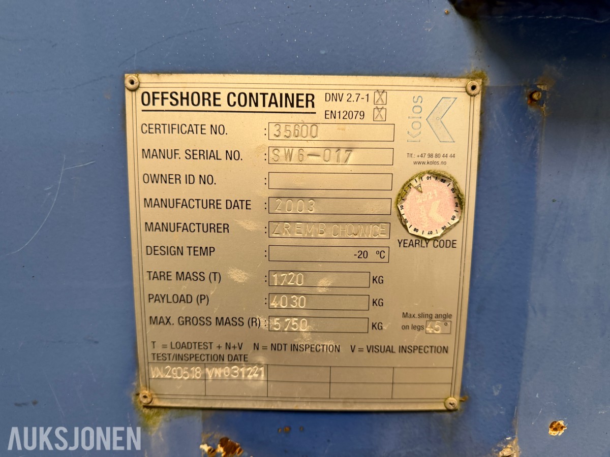 2003 Offshore container med 2000 bar høytrykkspyler - fungerende