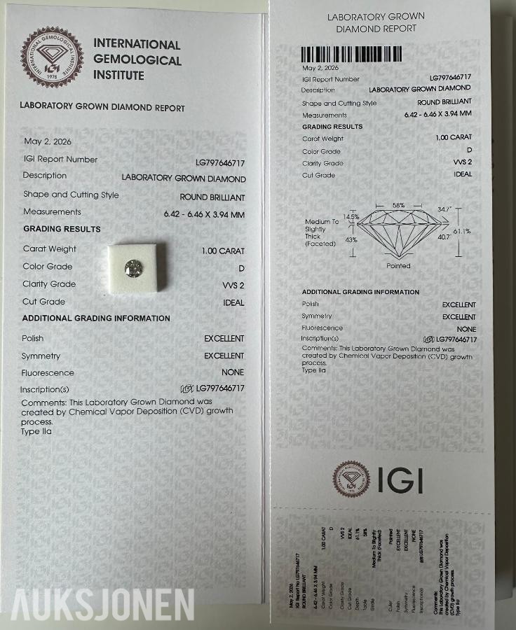 TO DIAMANTER PÅ 2,0 CT TOTALT | D/VVS2 | IDEAL CUT | IGI