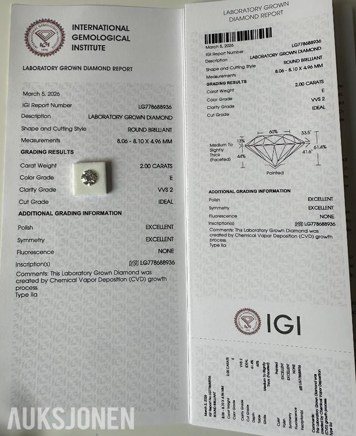DIAMANT PÅ 2.00 CT! | E/VVS2 | IDEAL | ROUND| IGI