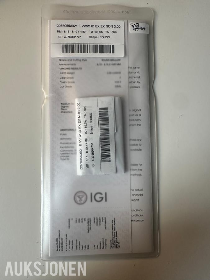 DIAMANT PÅ 2.00 CT! | E/VVS2 | IDEAL | ROUND| IGI