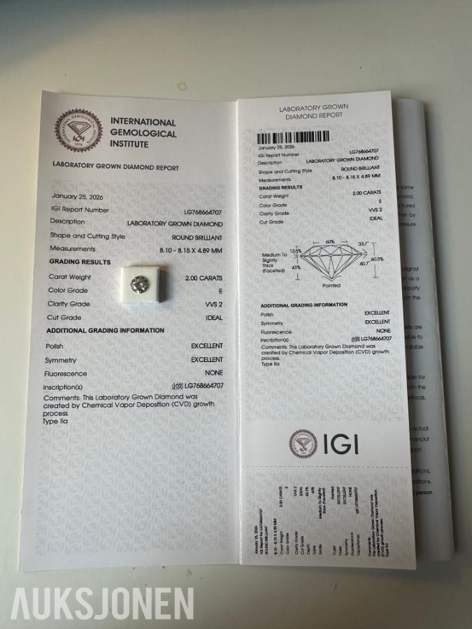 DIAMANT PÅ 2.00 CT! | E/VVS2 | IDEAL | ROUND| IGI