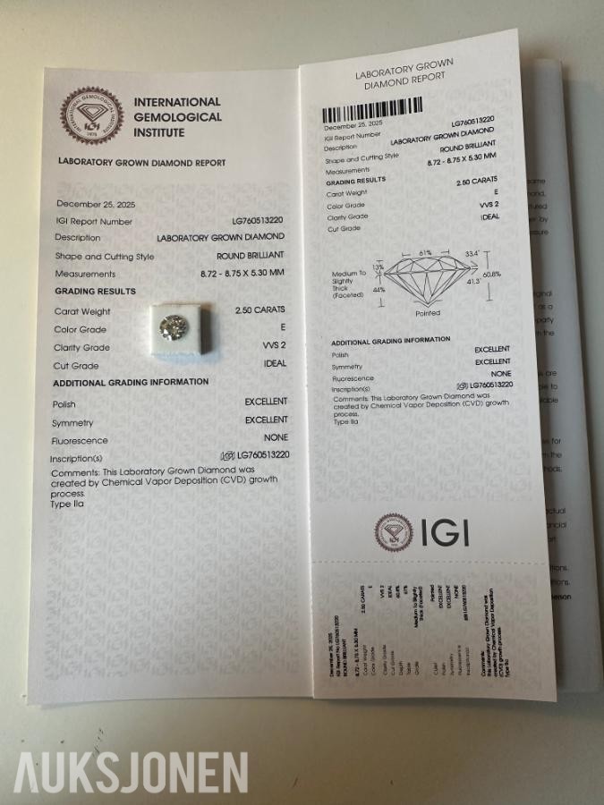 STOR DIAMANT PÅ 2.50 CT! | E/VVS2 | IDEAL | ROUND | IGI!
