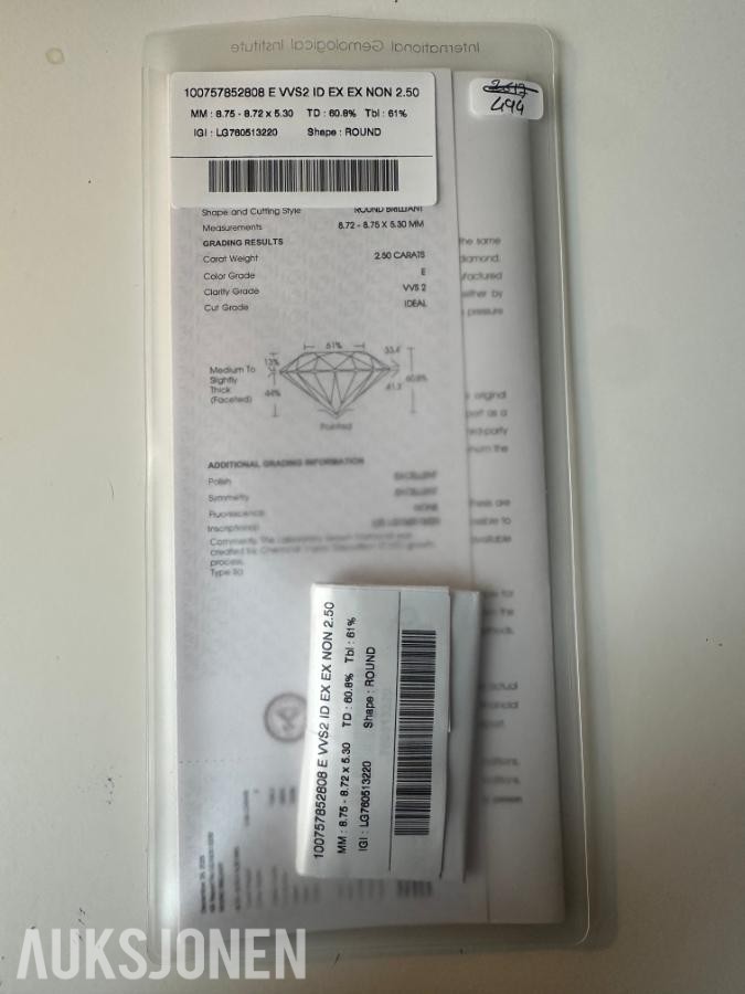 STOR DIAMANT PÅ 2.50 CT! | E/VVS2 | IDEAL | ROUND | IGI!
