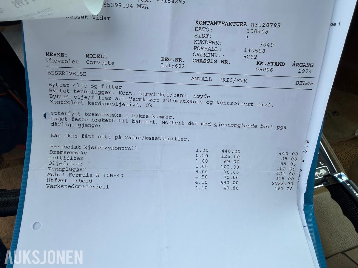 1974 Chevrolet CORVETTE CAB 5,7 ,FRITATT EU, 103000km