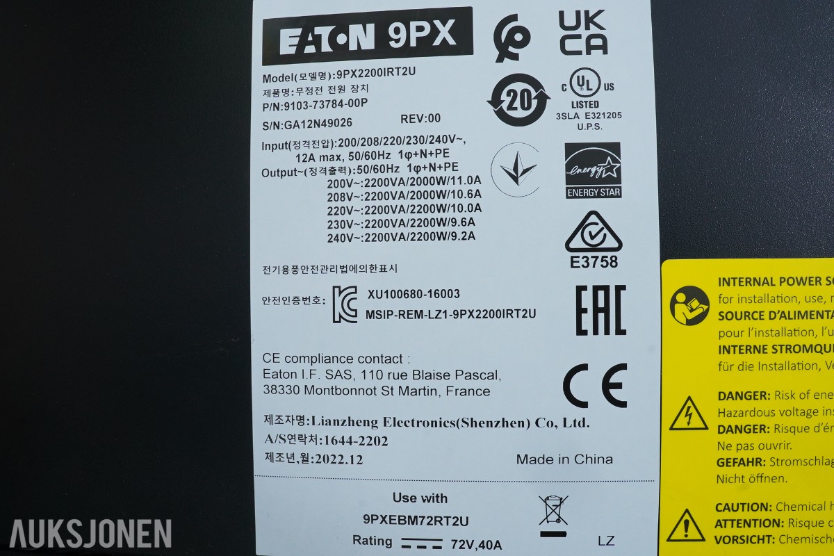 Eaton 9PX2200IRT2U UPS med 9PXEBM72RT2U batterimodul