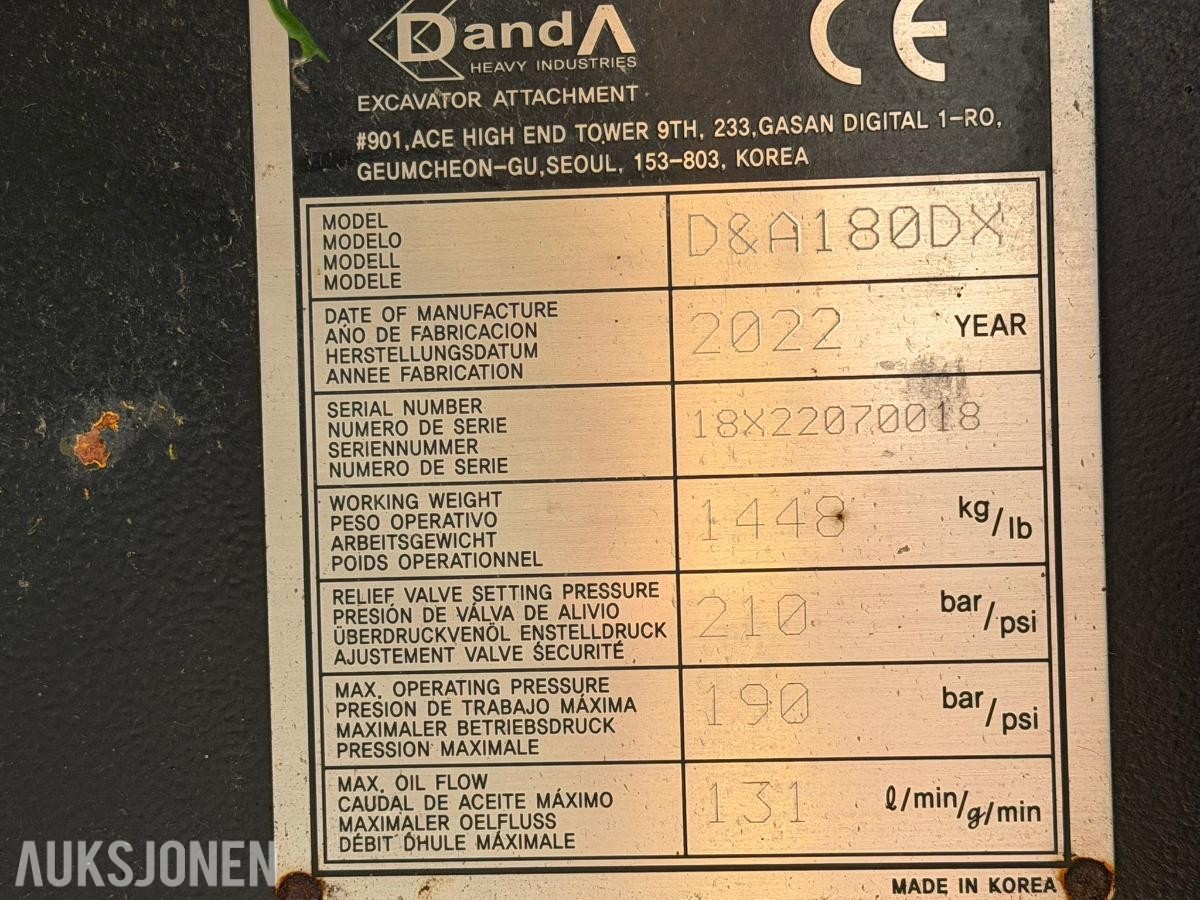 2022 Danda 180DX Hydraulisk Pigghammer med S60-feste