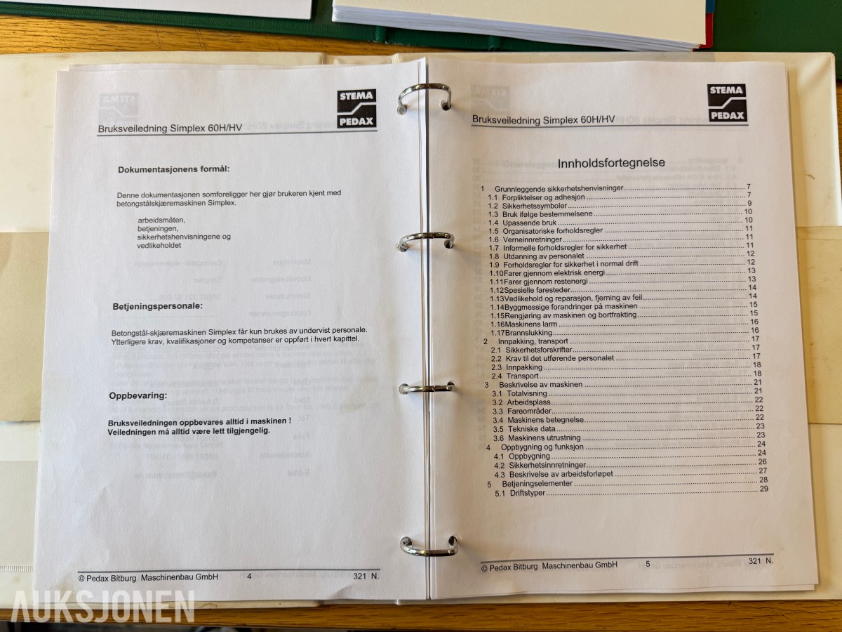 2007 STEMA PEDAX SIMPLEX 60 HV ARMERINGSJERNSAKS – JEVNLIG I DRIFT