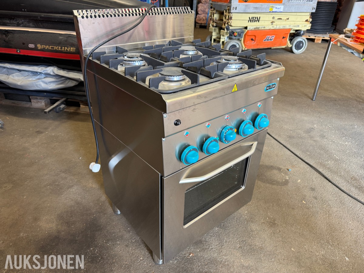 MBM G4SFE6 Storkjøkkenkomfyr – 4 gassbluss – Elektrisk stekeovn/grill