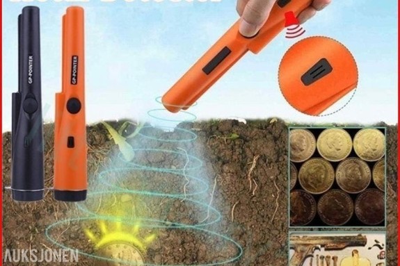 2026 - Metalldetektor med ledlys, lyd, veske m, snøring, elastisk reim - Pin-Pointer uten minstepris. NY GP-pointer m, batteri