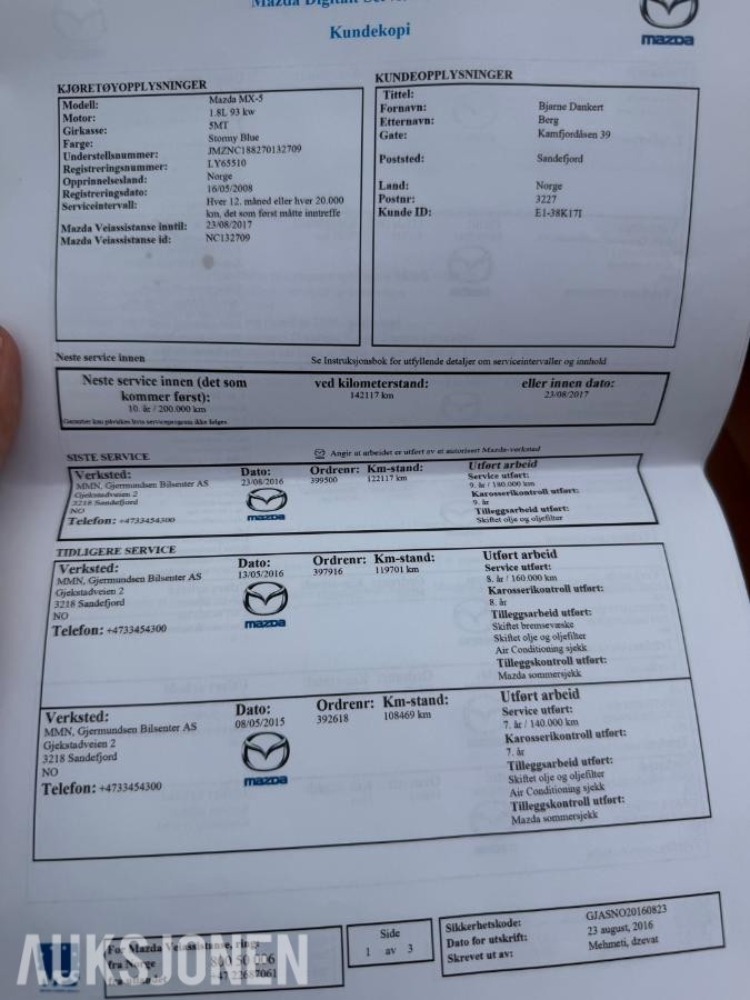 2008 Mazda MX-5 1,8 126HK,MANUELL,MANGELLAPP, 211500KM