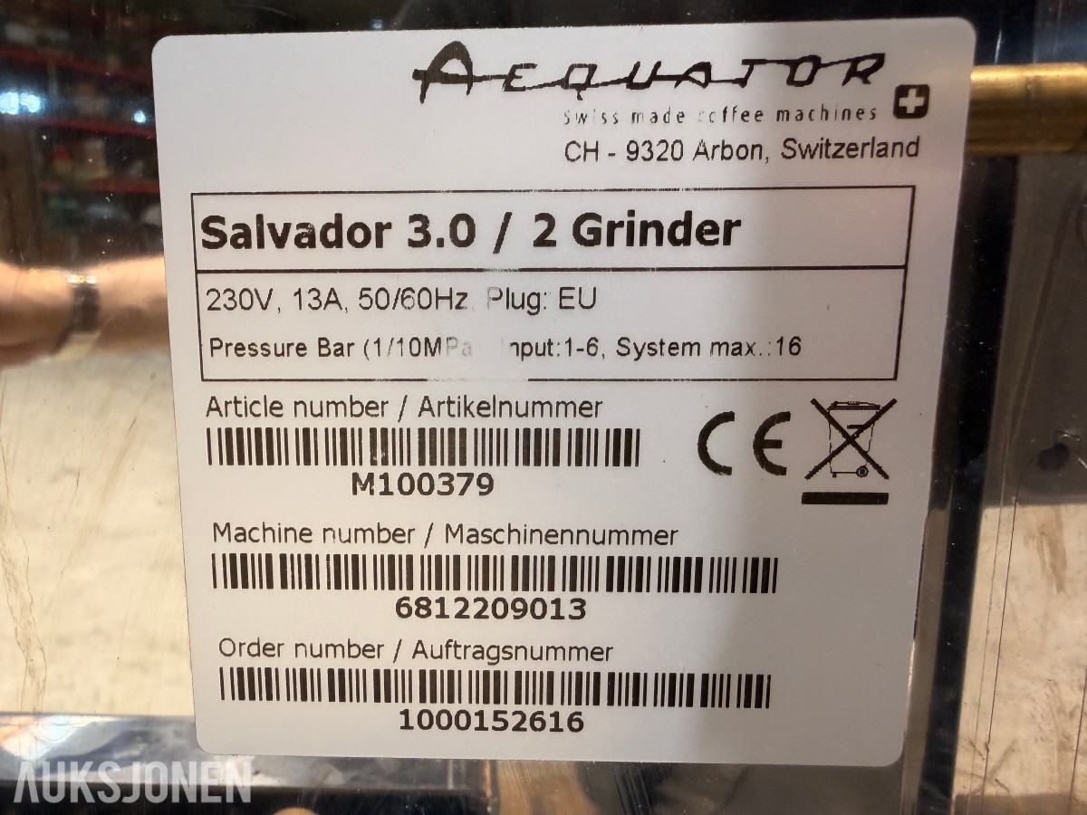 2022 Aequator Salvador 3.0 kaffemaskin med 2 kverner