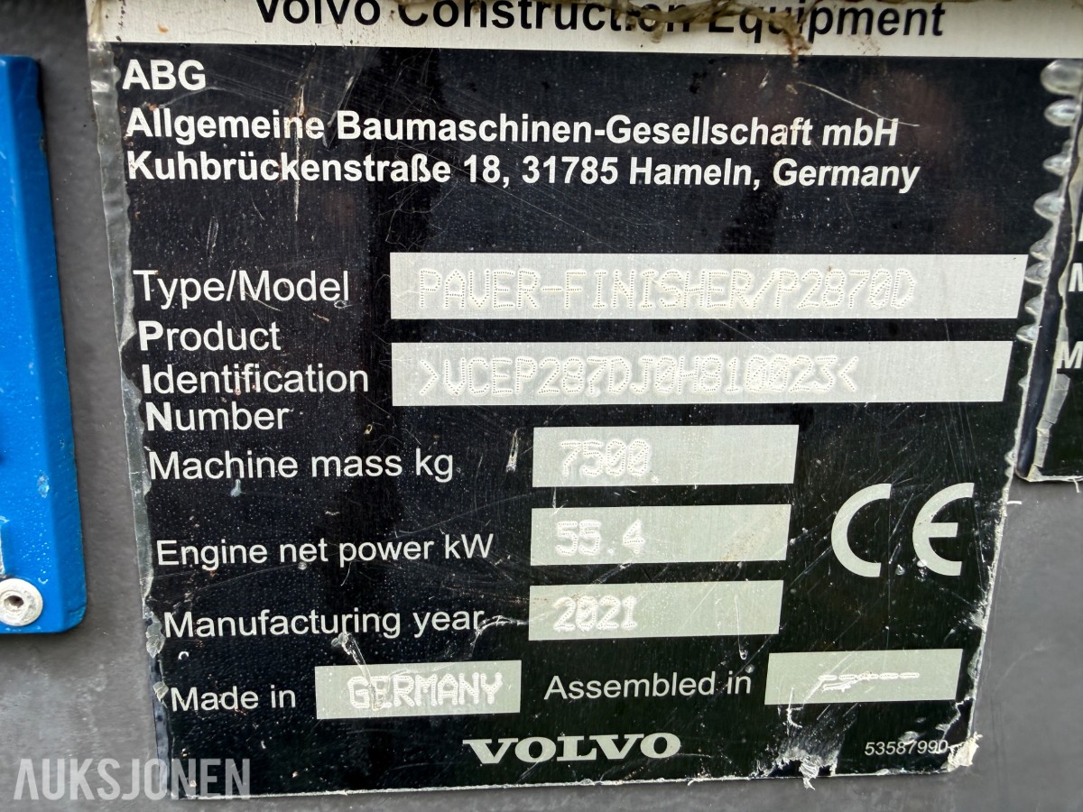 2021 Volvo P2870D Asfaltutlegger, Steg 5, 1746t 