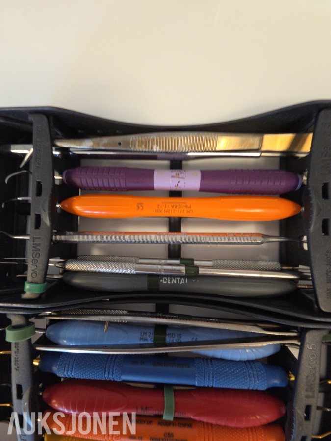 Periodontiske håndinstrumenter i LM Servo 5 steriliseringskassetter – ca. 20+ instrumenter