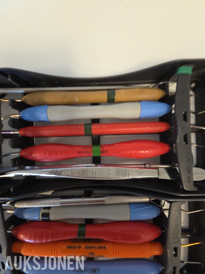 Periodontiske håndinstrumenter i LM Servo 5 steriliseringskassetter – ca. 20+ instrumenter