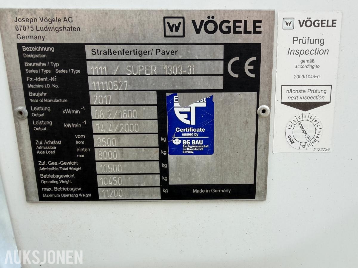 2017 VÖGELE SUPER 1303-3i ASFALTUTLEGGER
