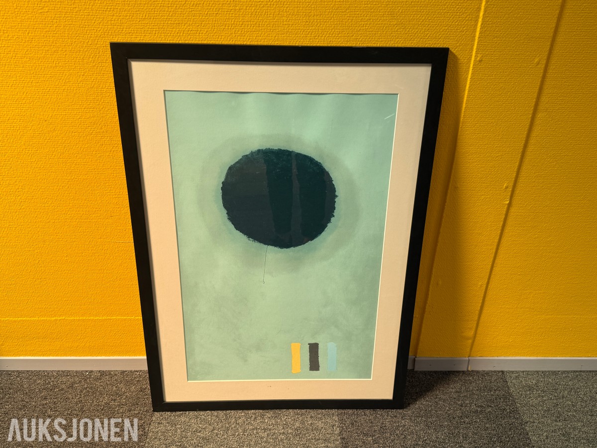 2 innrammede abstrakte kunsttrykk med sort ramme