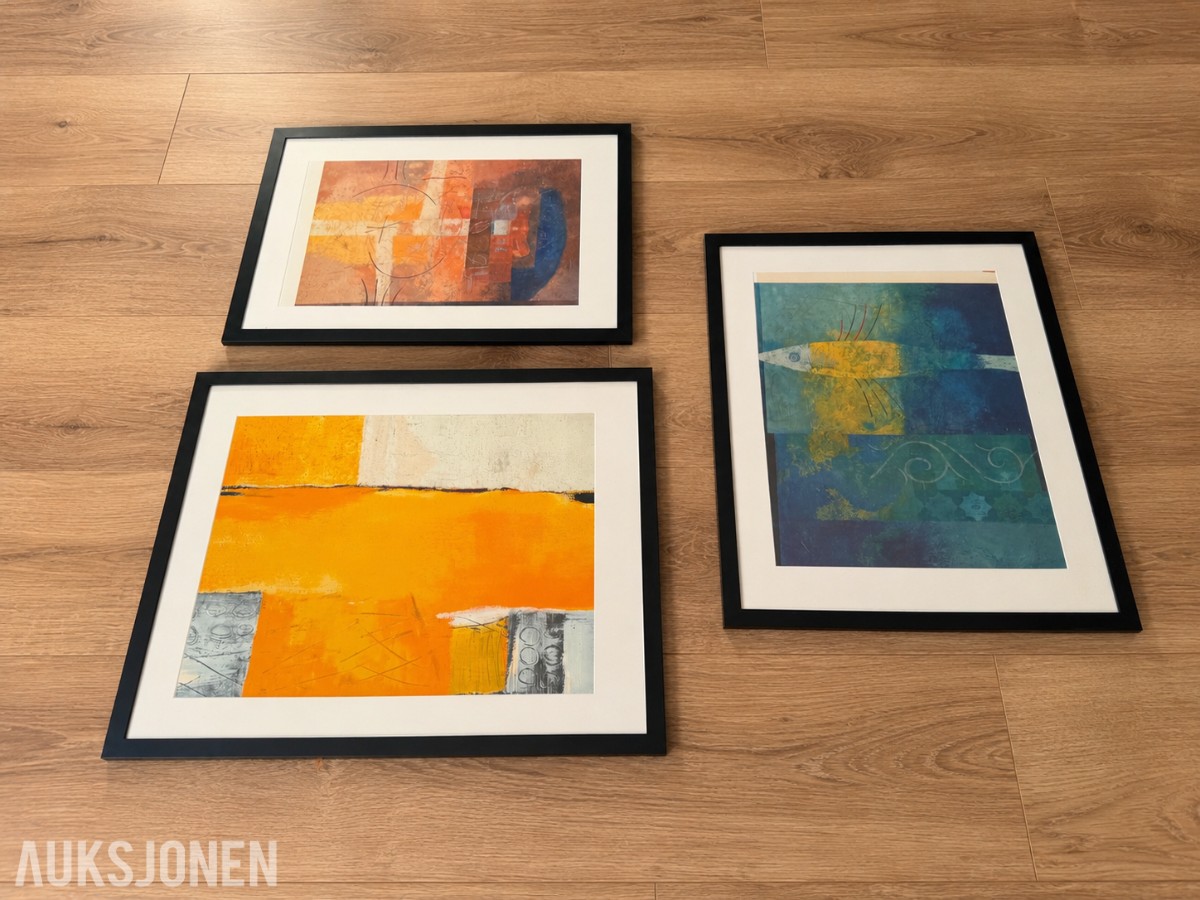 3 innrammede kunsttrykk av Astrid Heincke