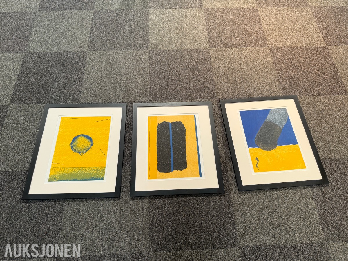 3 innrammede signerte serigrafier av Walter Fusi