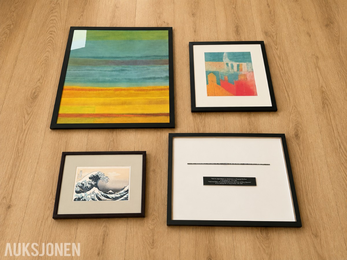 3 innrammede bilder og NorSun-minne i ramme