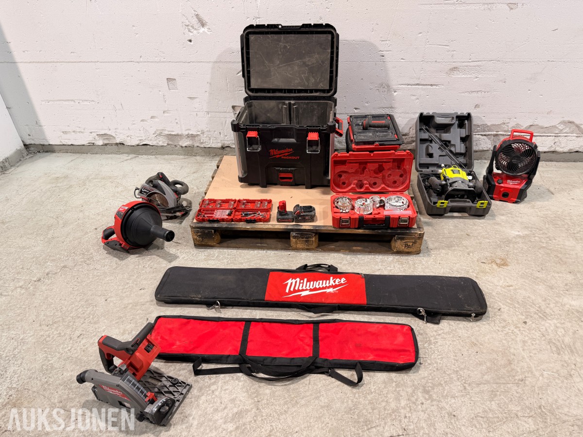 Parti med verktøy og tilbehør - Milwaukee, Ryobi og Skilsaw