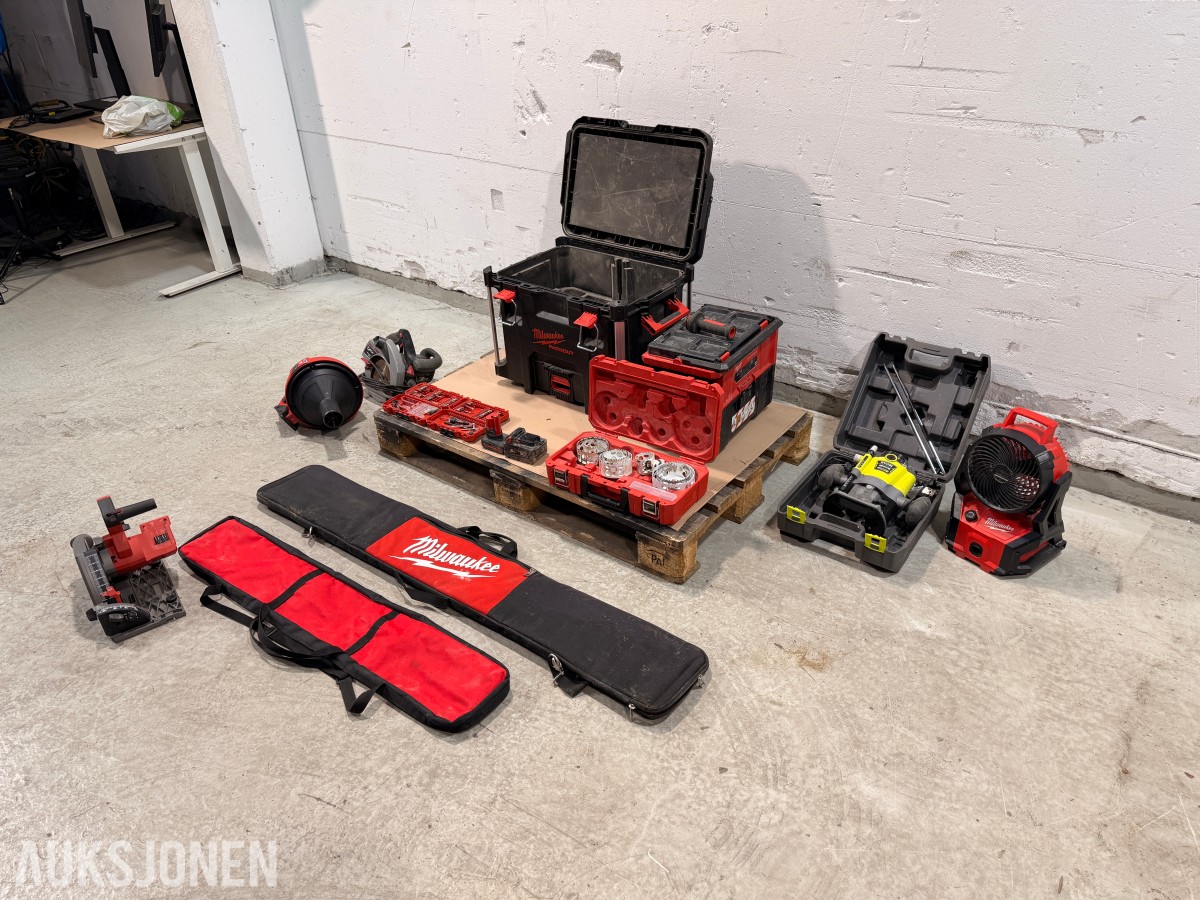Parti med verktøy og tilbehør - Milwaukee, Ryobi og Skilsaw
