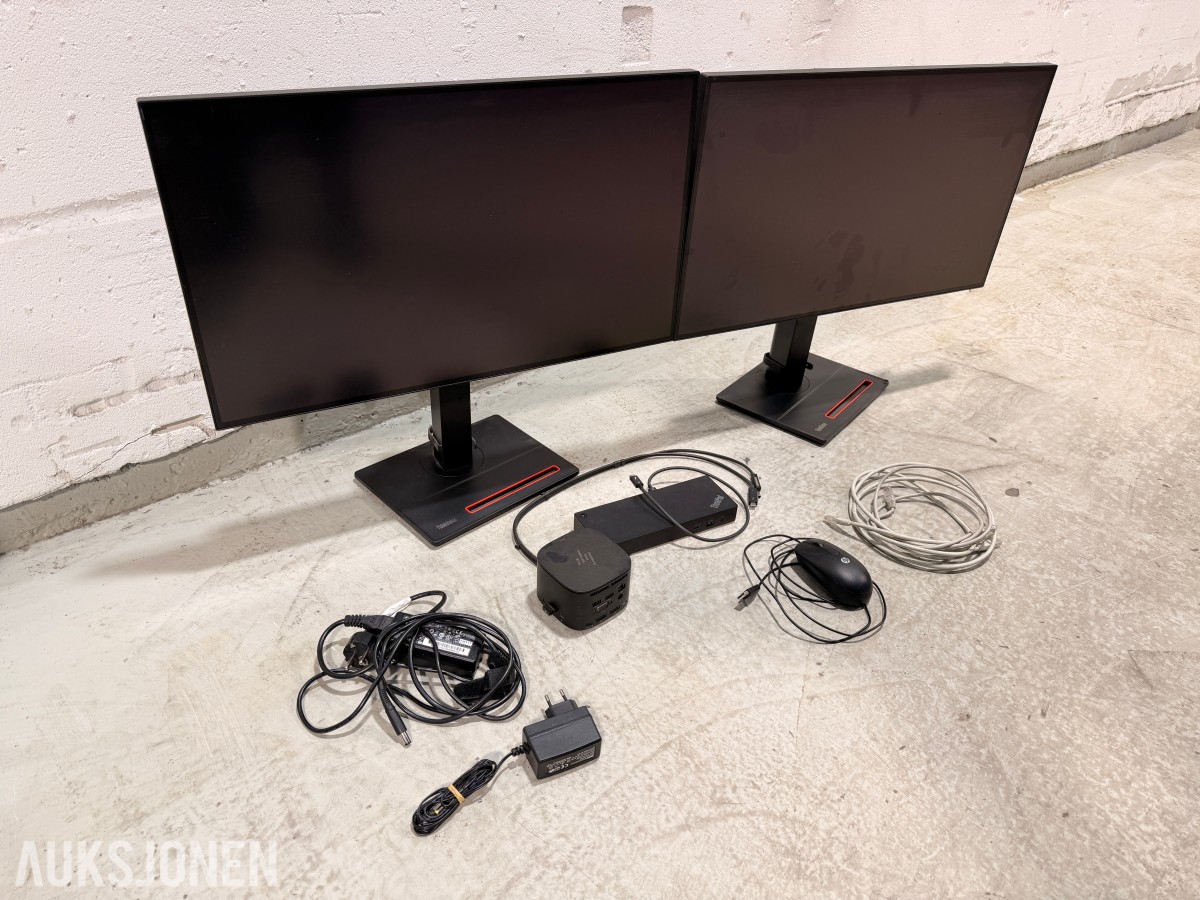 2 stk Lenovo ThinkVision 27 tommer QHD-skjermer med dokkingstasjoner