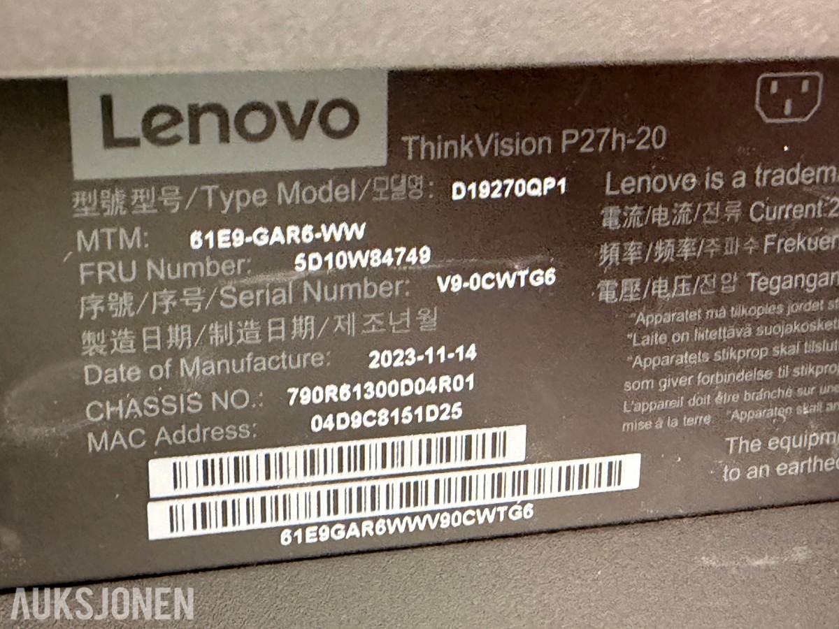 2 stk Lenovo ThinkVision 27 tommer QHD-skjermer med dokkingstasjoner