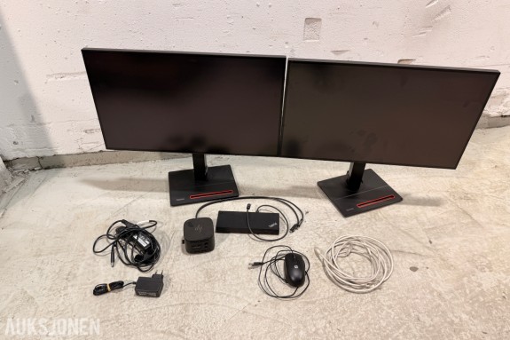 2 stk Lenovo ThinkVision 27 tommer QHD-skjermer med dokkingstasjoner