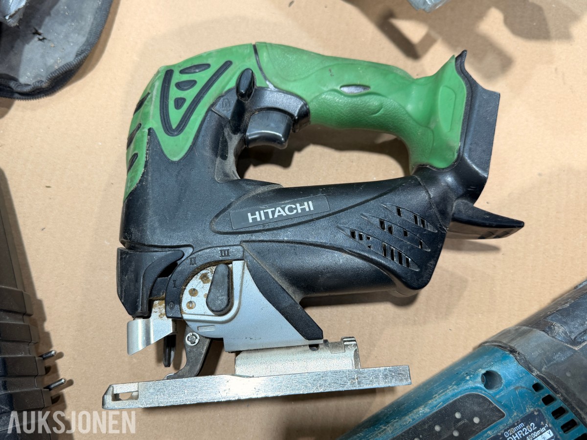 Verktøyparti med Milwaukee, Makita, Bosch, Hitachi og Basso