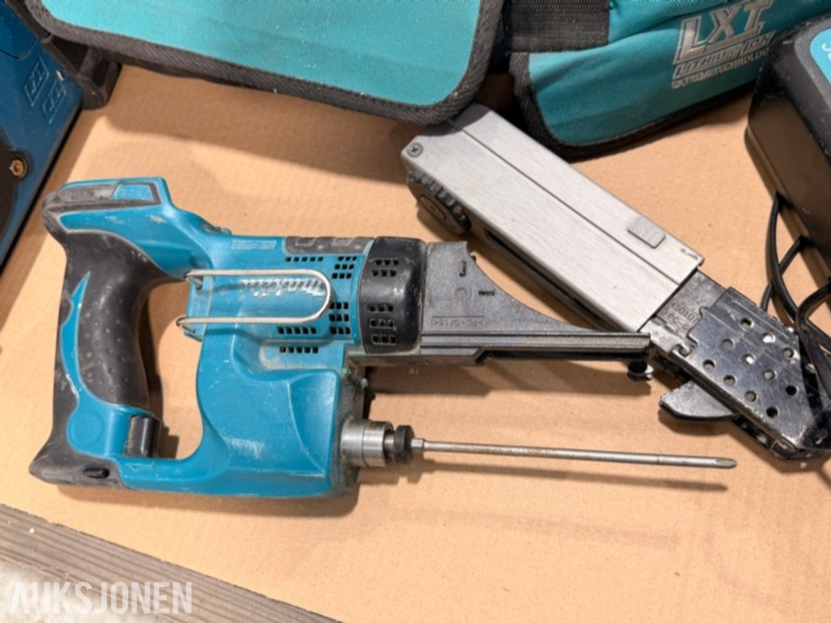 Verktøyparti med Milwaukee, Makita, Bosch, Hitachi og Basso