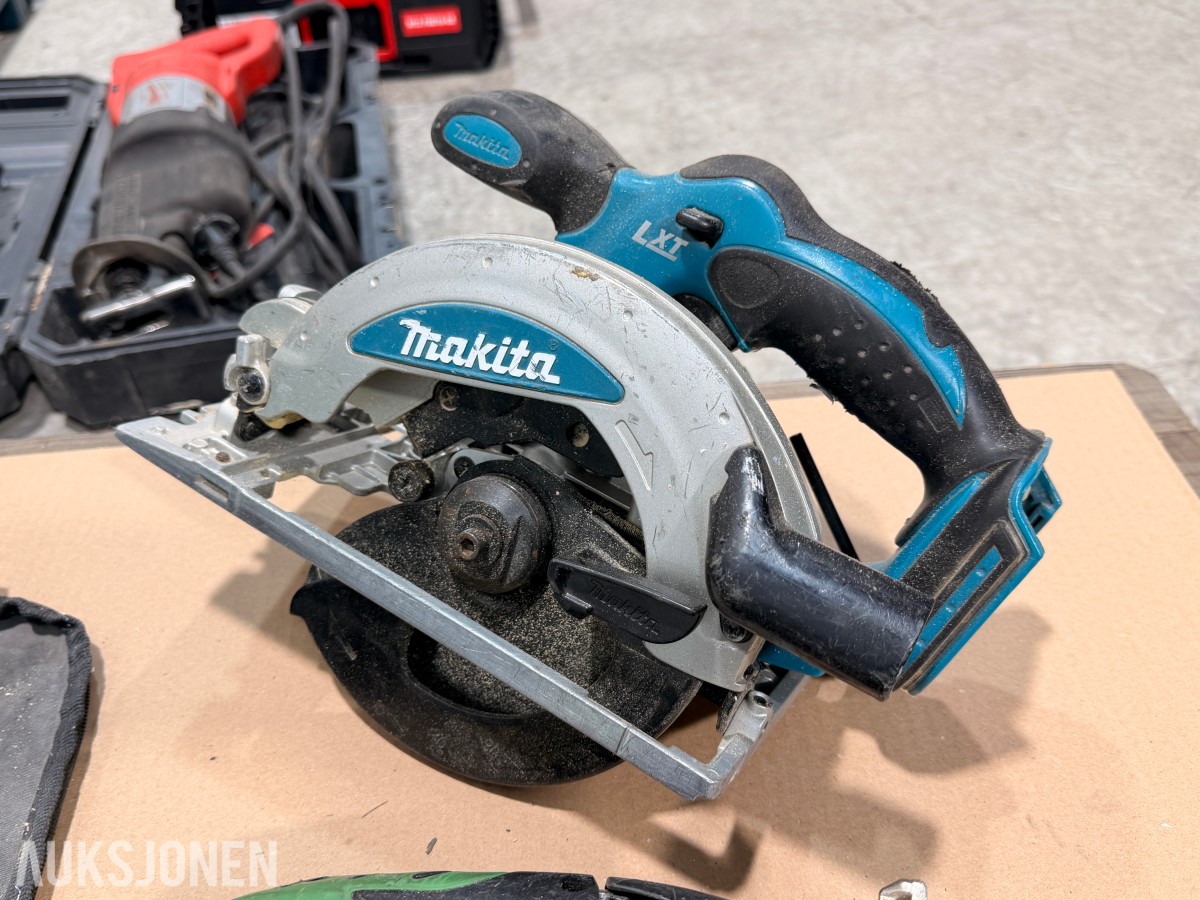 Verktøyparti med Milwaukee, Makita, Bosch, Hitachi og Basso